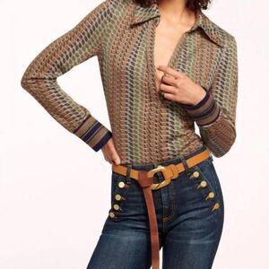 Ramy Brook River Top Small Multicolor Striped Collared Knit Top Pullover